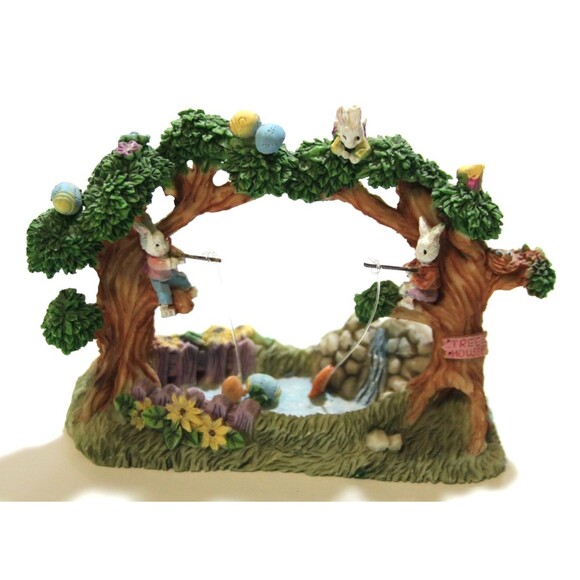Home Accents Collection Bunny At Play 2 Rabbits Fishing Spring Easter Small  5" - Picture 2 of 10